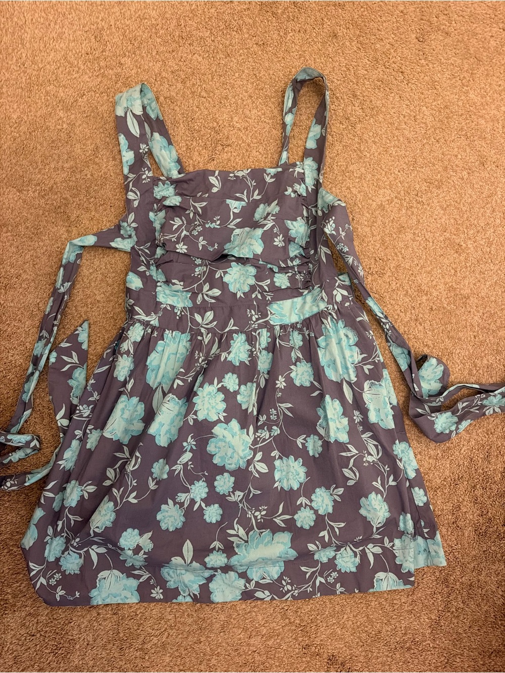 Free People Floral Tie-Back Sundress in Teal and Gray